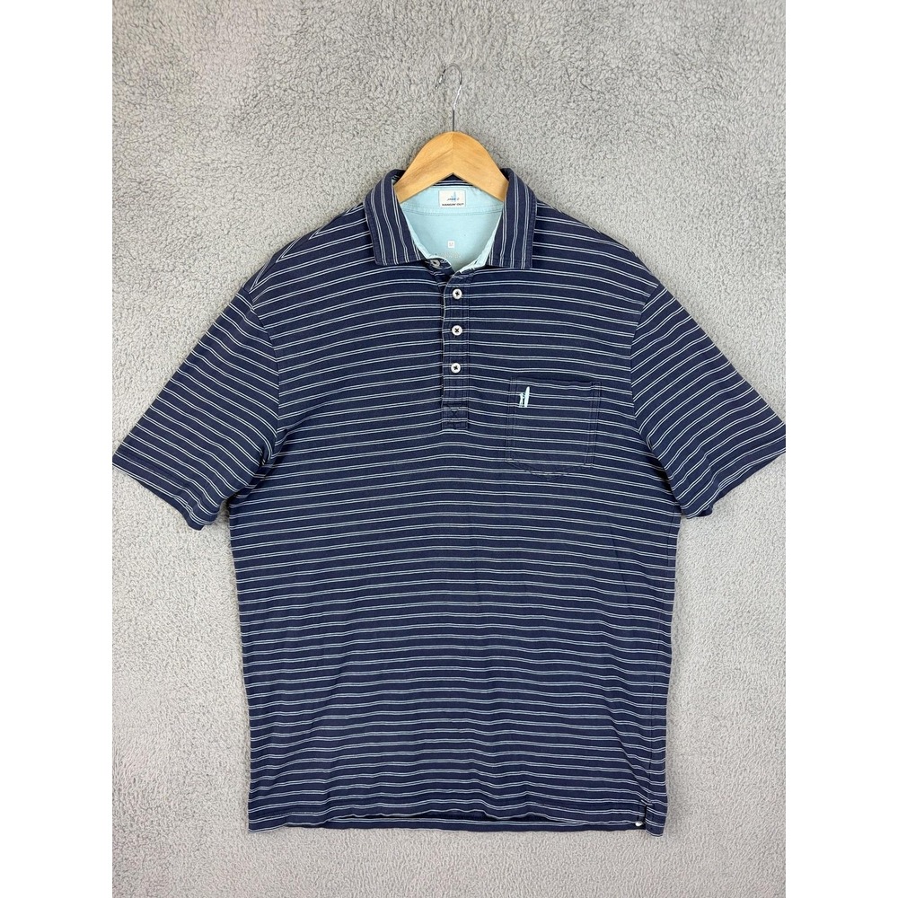 Johnnie-O Hangin' Out Polo Shirt Mens M Blue Striped Cotton Stretch Pocket Logo